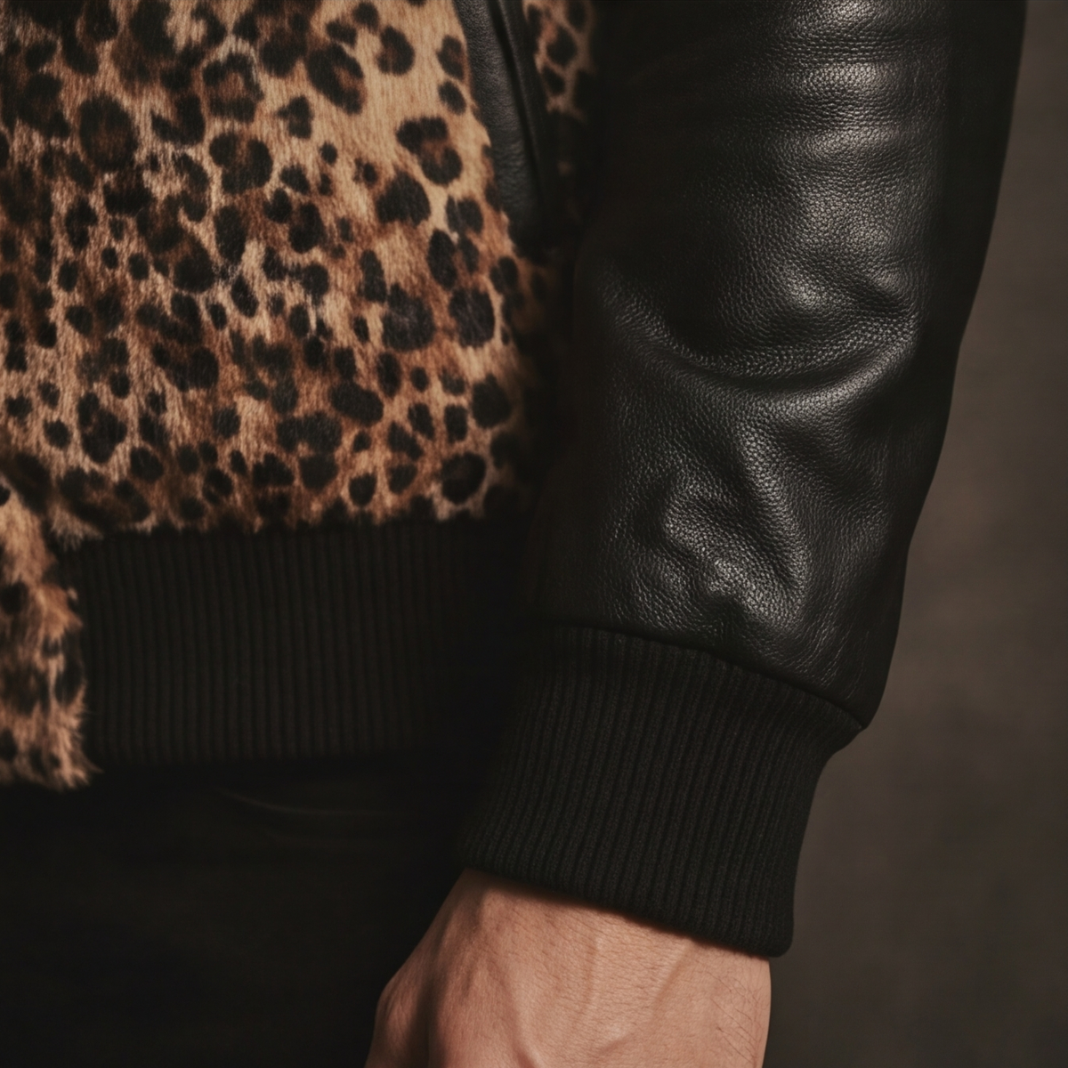 spotted leather varsity jacket