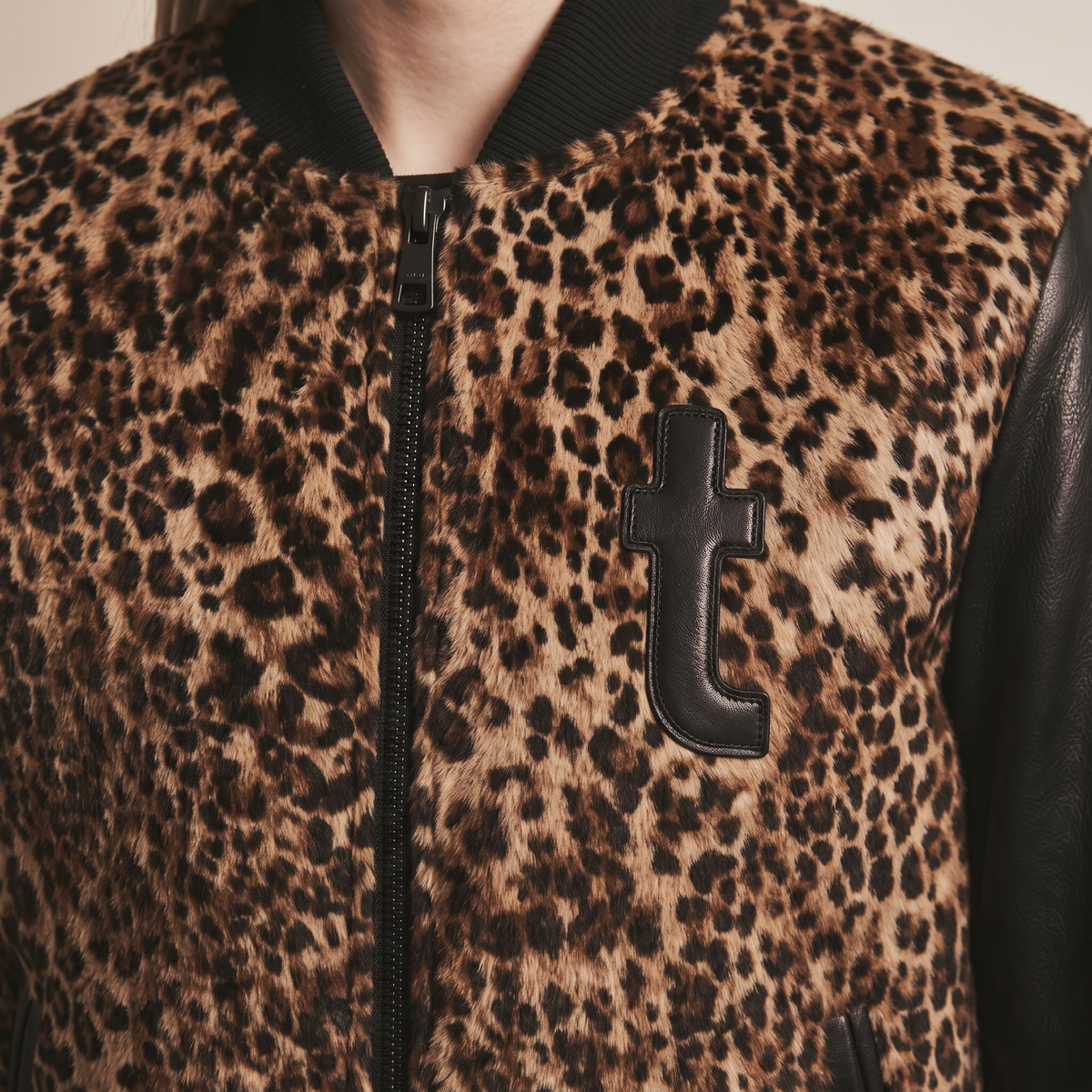 spotted leather varsity jacket